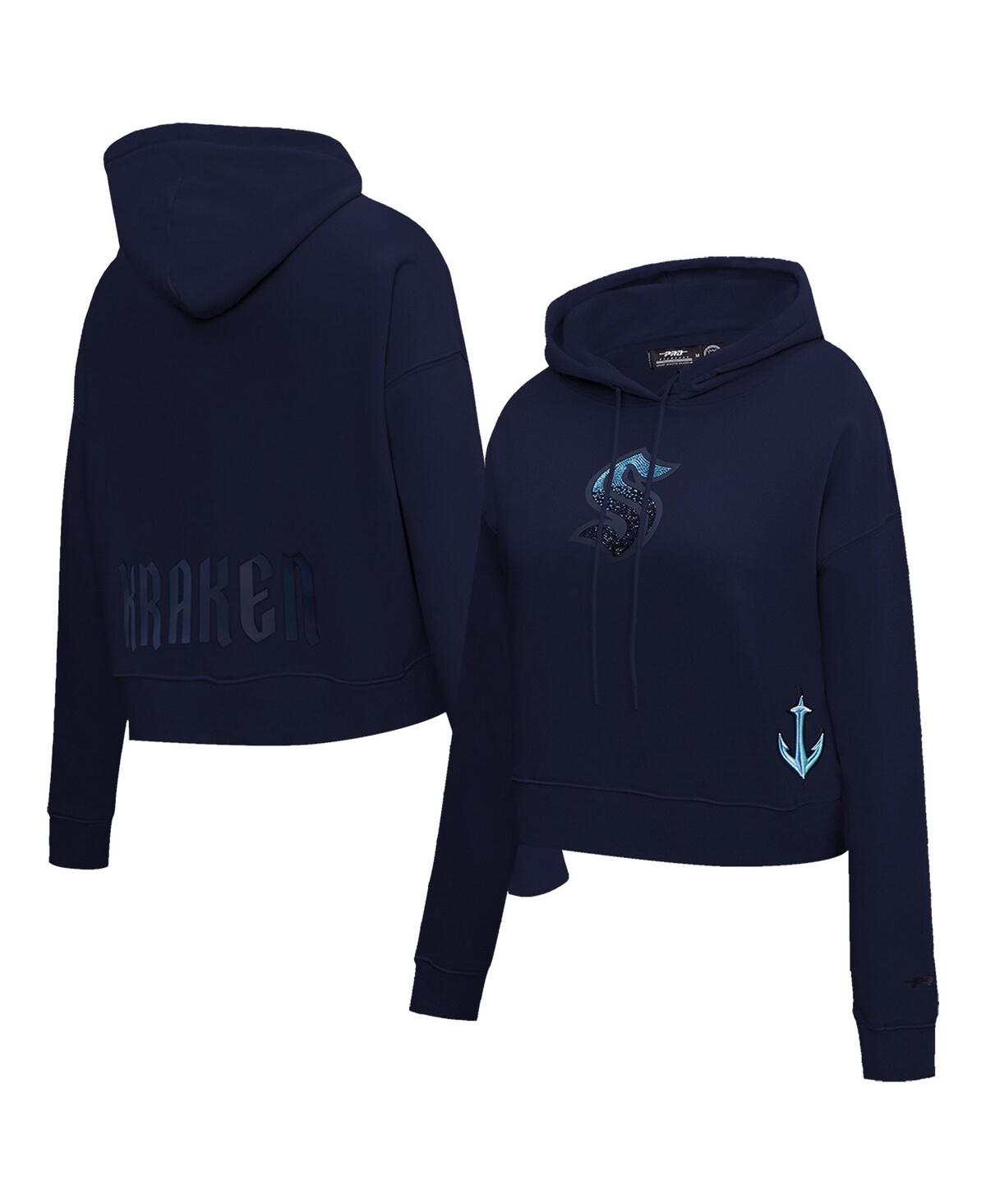 Women's Deep Sea Blue Seattle Kraken Jewels Cropped Pullover Hoodie - Navy