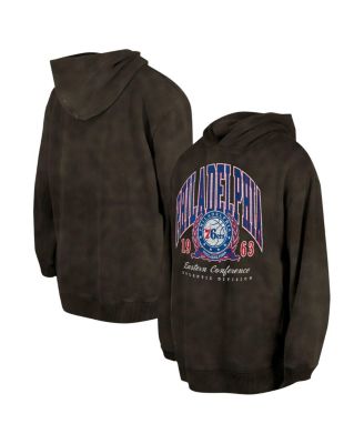 New Era - Men's and Women's  Charcoal Philadelphia 76ers Oversized Essentials Pigment Wash Fleece Pullover Hoodie