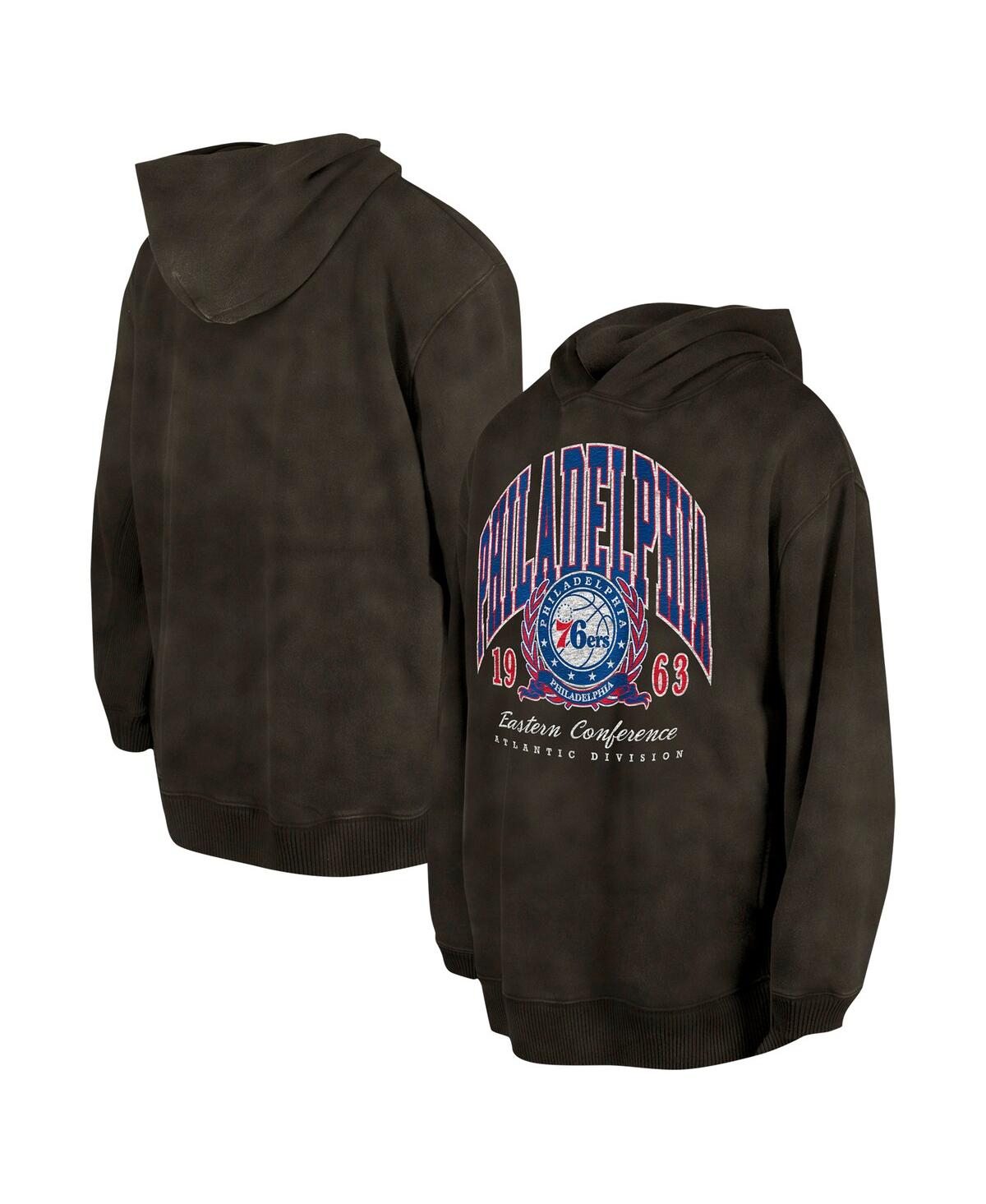 Men's and Women's Charcoal Philadelphia 76ers Oversized Essentials Pigment Wash Fleece Pullover Hoodie - Charcoal