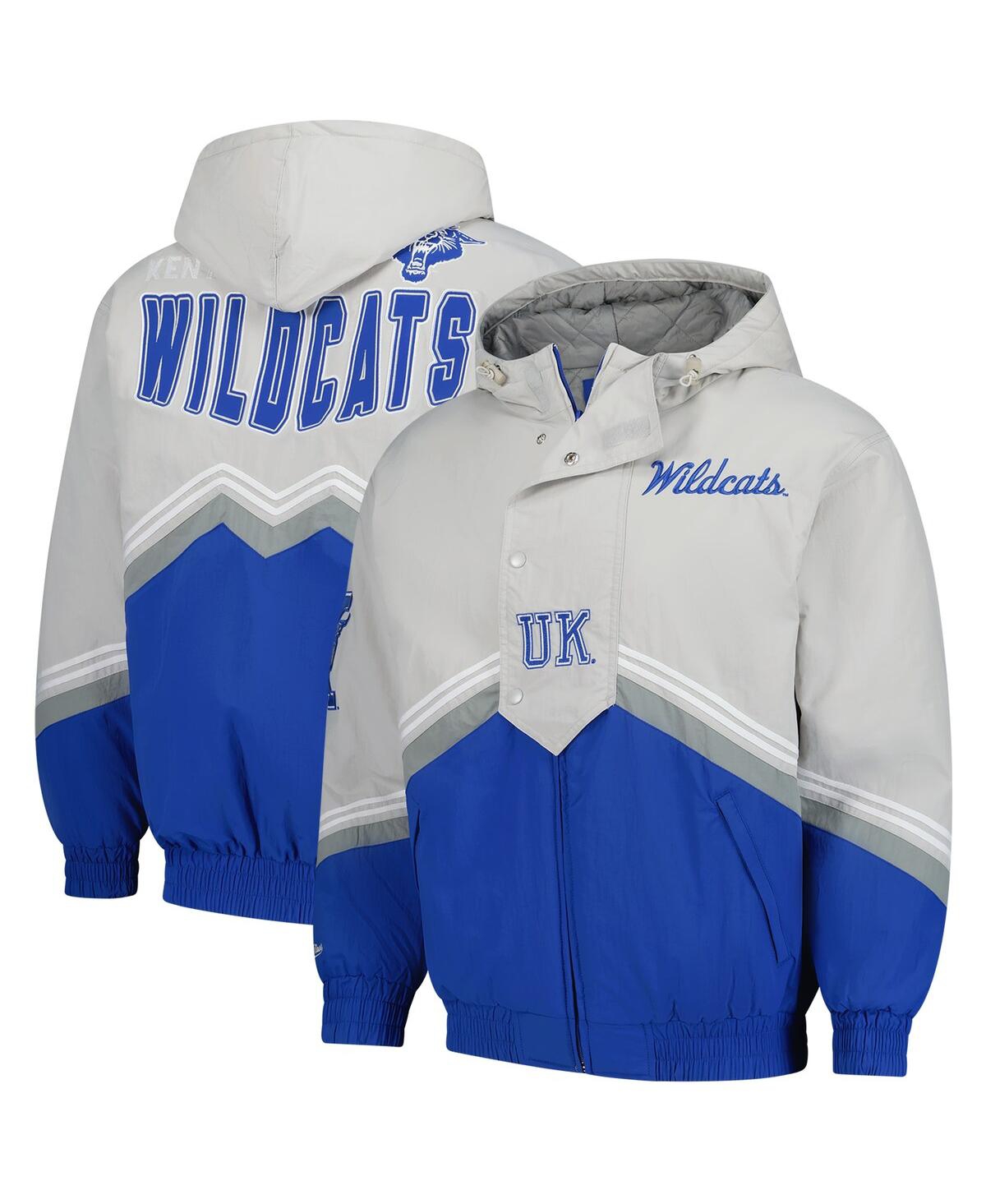 Mitchell & Ness Men's Gray/royal Kentucky Wildcats Throw It Back Retro Full-zip Windbreaker Jacket In Gray,royal