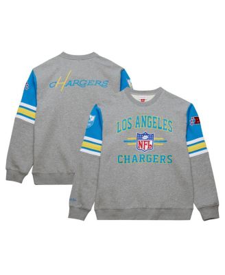 Men's Heather Gray Los Angeles Chargers All Over 4.0 Vintage Logo Pullover Sweatshirt