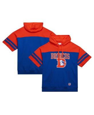 Mitchell & Ness - Men's Royal Denver Broncos Off Field Vintage Logo Short Sleeve Pullover Hoodie