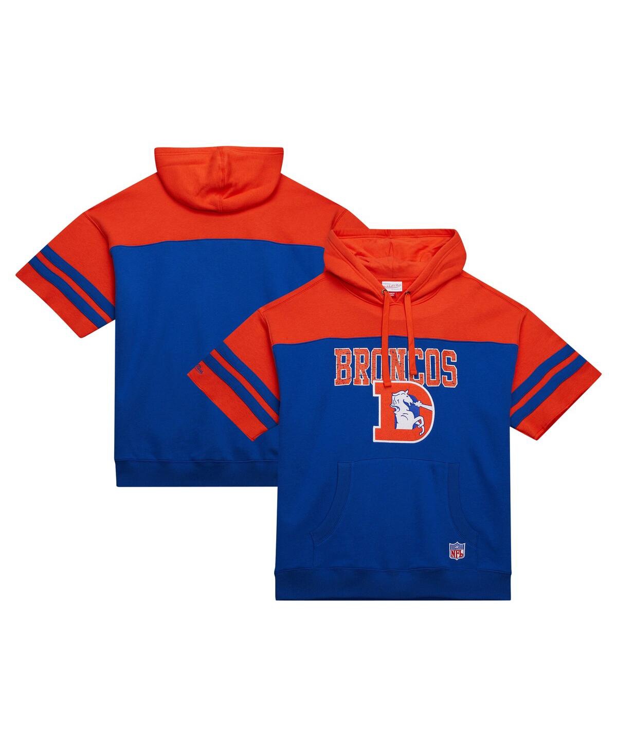 Mitchell & Ness Men's Royal Denver Broncos Off Field Vintage Logo Short Sleeve Pullover Hoodie In Royal