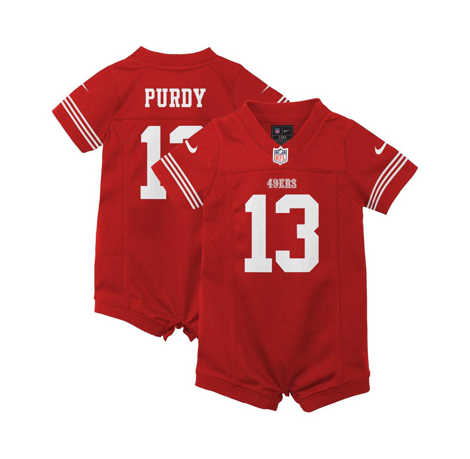 Big Boys and Girls Scarlet Brock Purdy San Francisco 49ers Game Romper Jersey