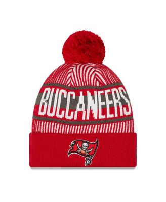New Era - Big Boys and Girls Red Tampa Bay Buccaneers Striped Cuffed Knit Hat with Pom
