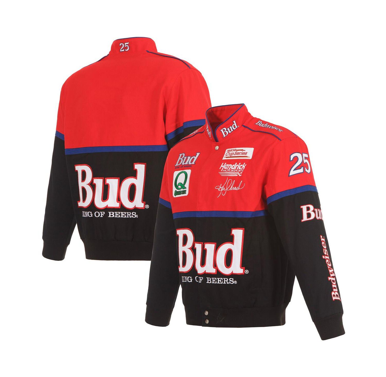Men's Black/Red Ken Schrader Bud King of Beers Twill Driver Uniform Full-Snap Jacket