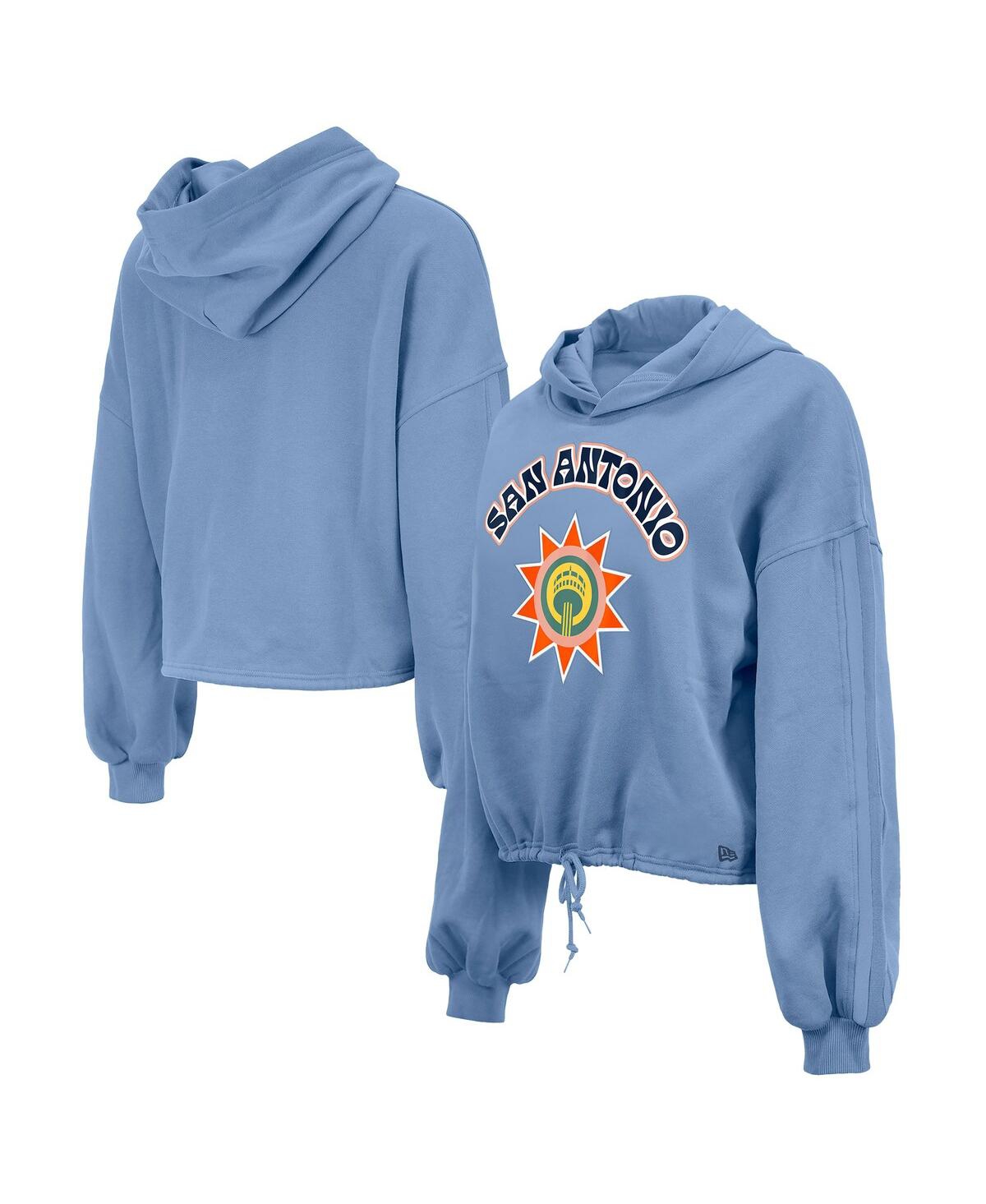 NEW ERA WOMEN'S LIGHT BLUE SAN ANTONIO SPURS 2024/25 CITY EDITION CROPPED PULLOVER HOODIE 