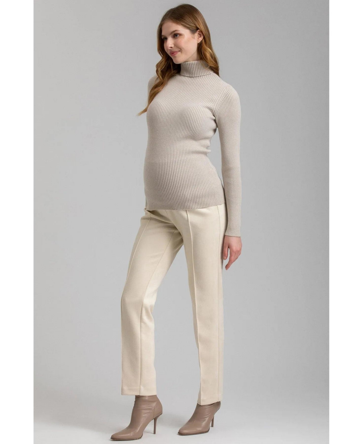 Pietro Brunelli Maternity Maternity Long Sleeve Turtleneck Rib Knit Jumper Aurora In Chalk