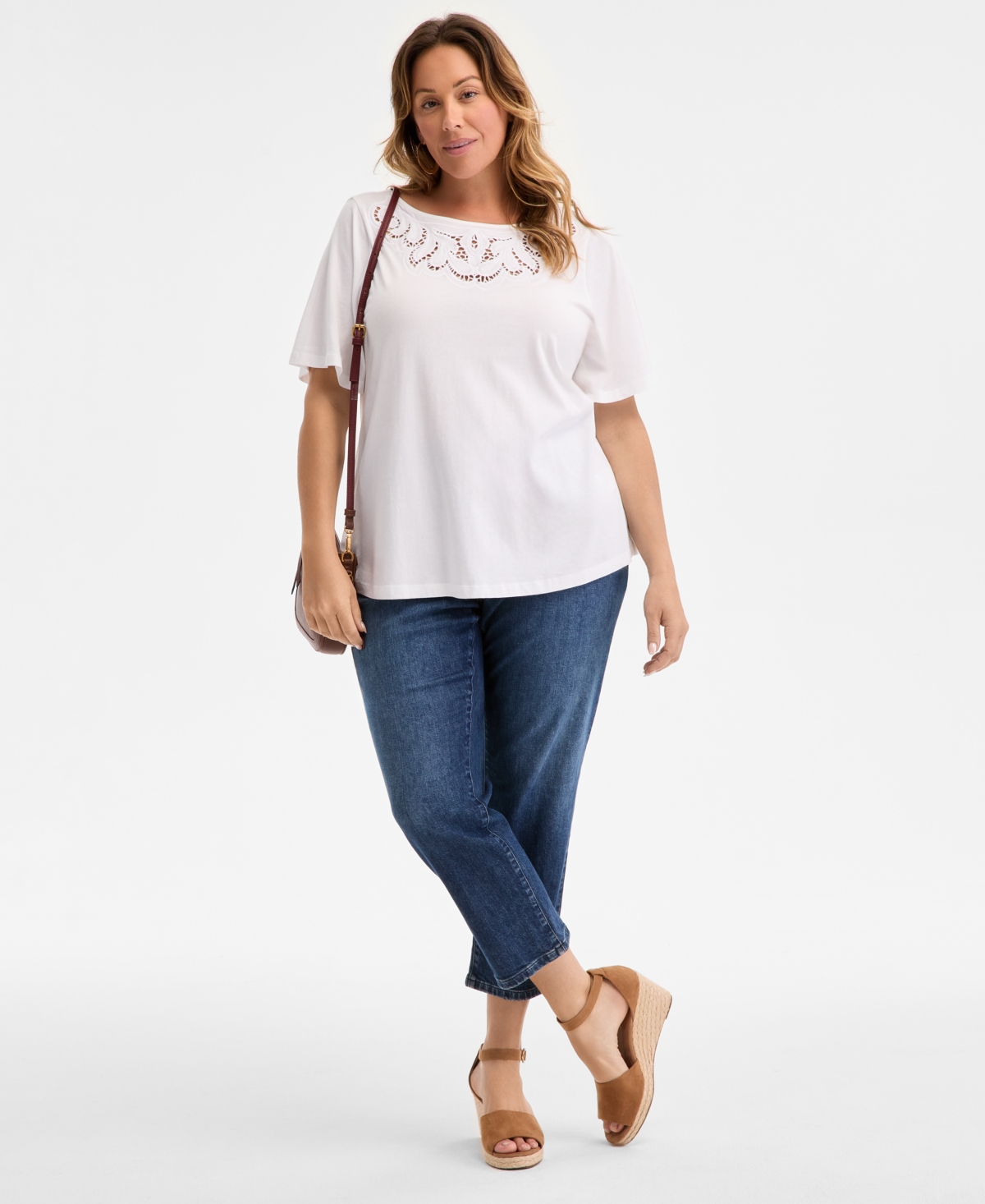 Style & Co Plus Size Eyelet-yoke T-shirt, Exclusively At Macy's In Bright White