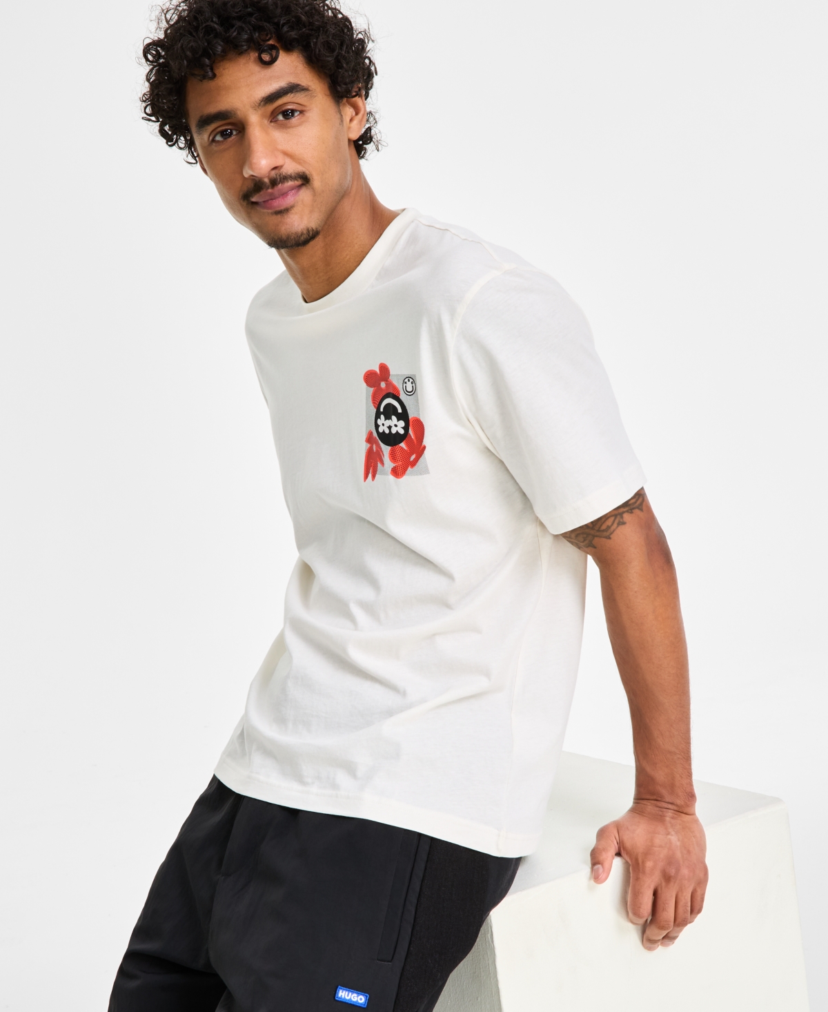 Hugo Boss Hugo By  Men's Nufloro Crewneck Graphic T-shirt In White