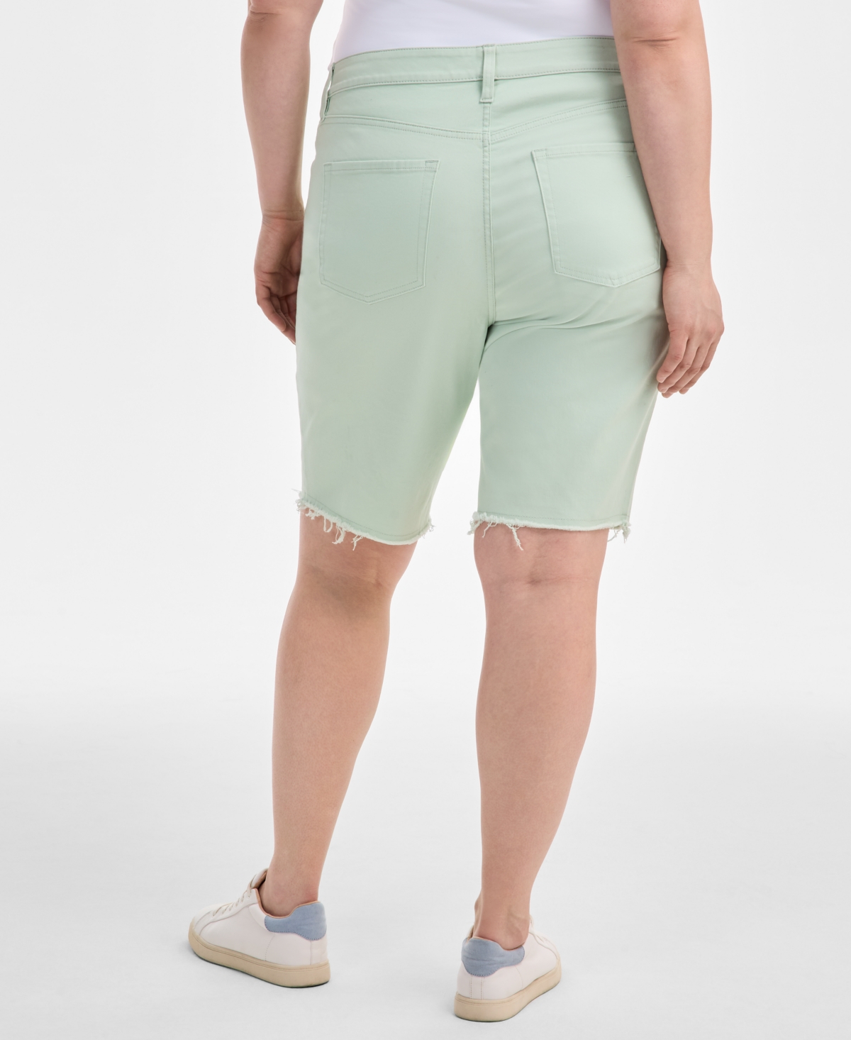 Shop Style & Co Plus Size Frayed Colored Denim Bermuda Shorts, Exclusively At Macy's In Enchant Mint