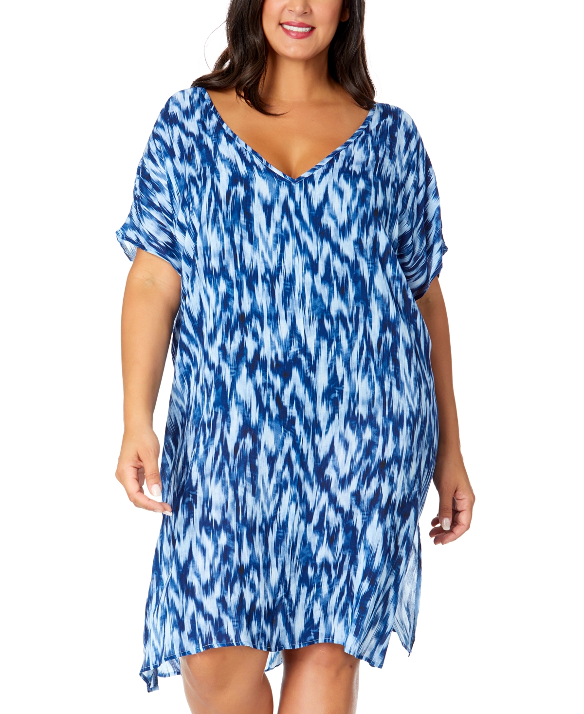Plus Size Easy Tunic Swim Cover-Up - Blue White