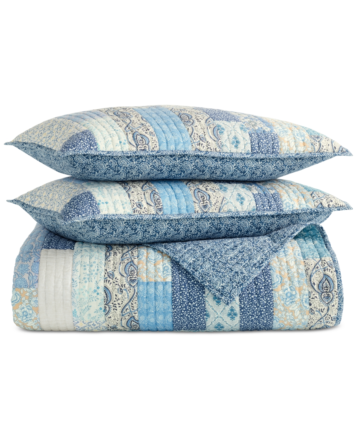 Charter Club Indigo Stripe Artisan 3-pc. Quilt Set, Full/queen, Exclusively At Macy's In Blue