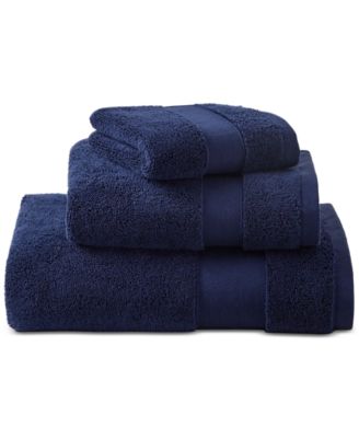 Ralph Lauren Watson Cotton Hand Towel, 16" x 30" Color: Navy- Quantity: 4