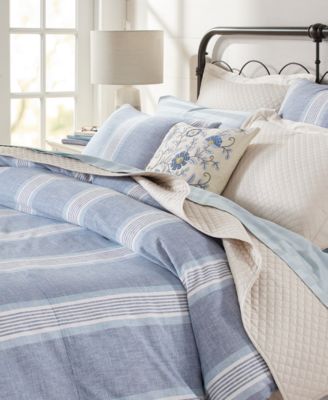 Charter Club Clifton Cotton Linen Stripe Comforter Sets Exclusively At Macys In Blue
