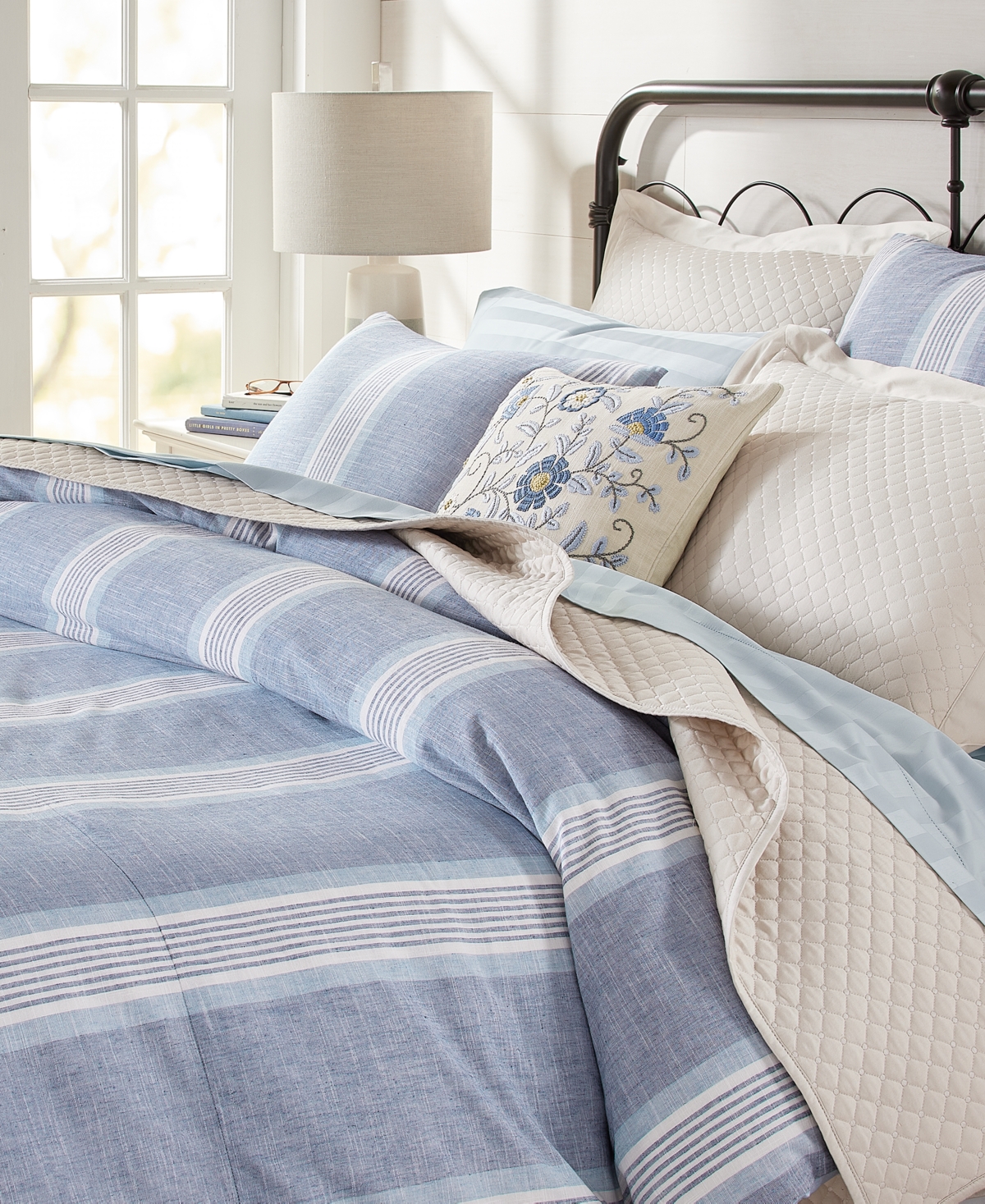 Charter Club Cotton/linen Clifton Stripe 2-pc. Comforter Set, Twin, Exclusively At Macy's In Blue