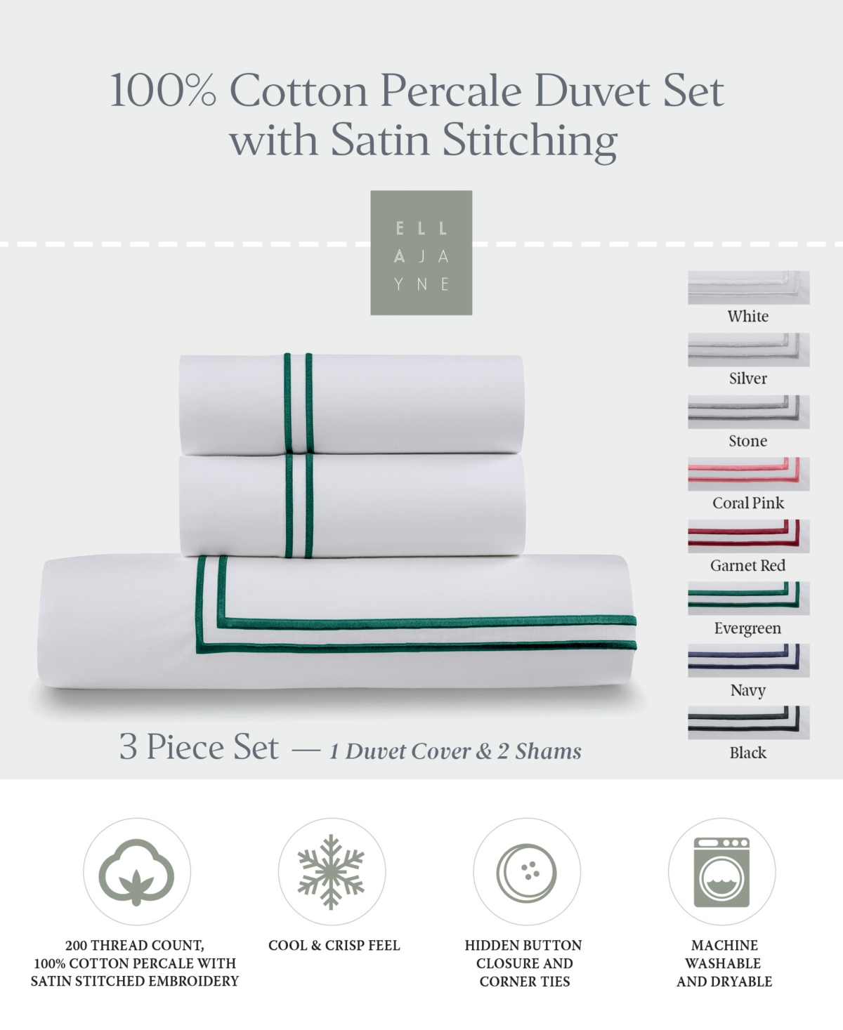 Ella Jayne Luxury 4 Piece Down Comforter With Duvet Cover Set, Queen In Green