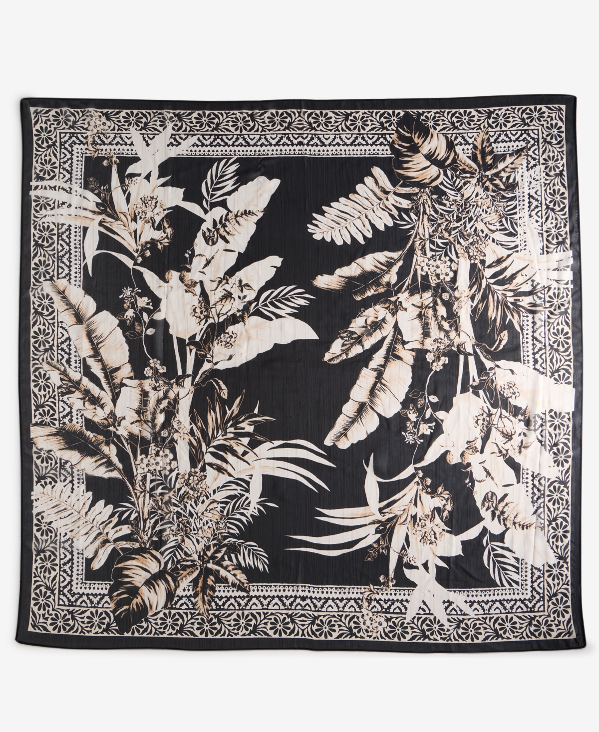 Women's Tropical Leaf Border Print Square Scarf, Exclusively at Macy's - Black