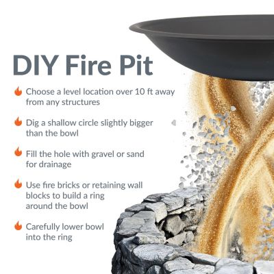 Outdoor Camping or Backyard Replacement Round Steel with Heat-Resistant Paint Finish Fire Pit Bowl - Black