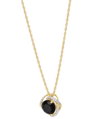 Onyx (3-7/8 ct. t.w.) & Diamond (1/10 ct. t.w.) Stud Earrings & Pendant Necklace in 14k Gold Over Sterling Silver, 16" + 2" extender