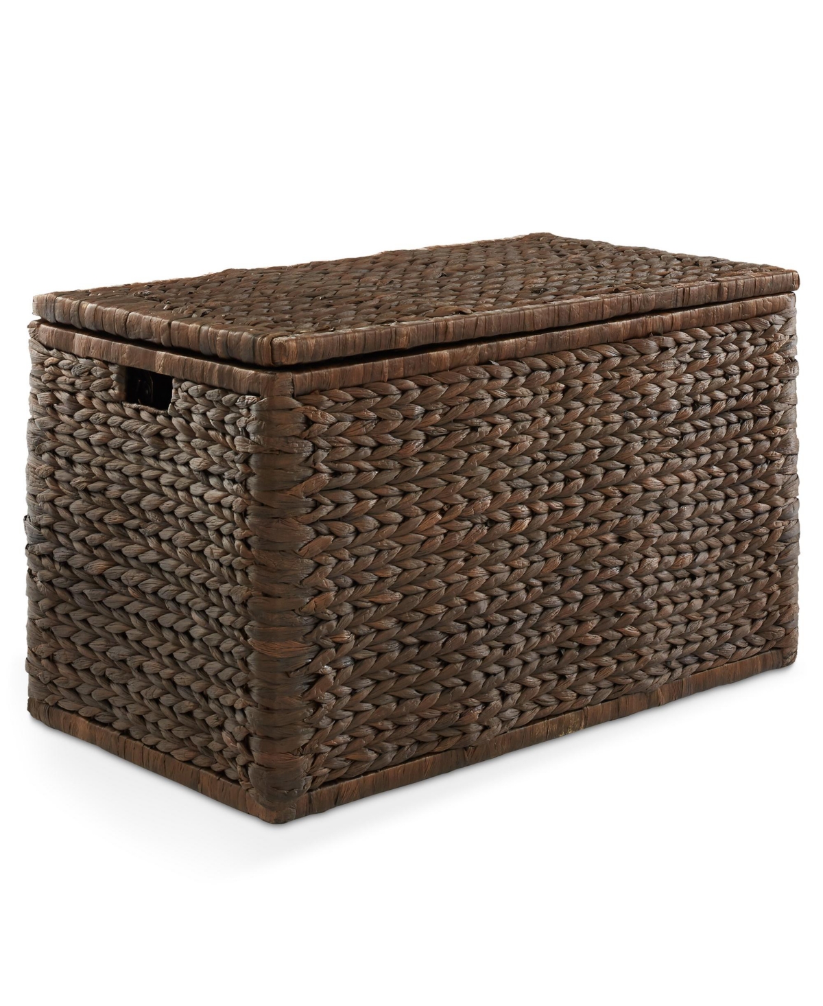 30&#x22; Storage Chest with Lid, Handles, Safety Hinge - Espresso, Water Hyacinth Wicker Storage Trunk Basket for Bedroom, Entry Way, Living