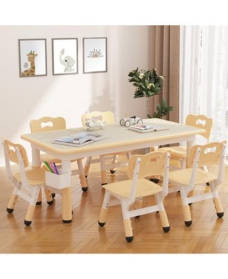 Kids Table and Chair Set, Height Adjustable Toddler Table and 4 Chairs Set for Ages 2-10, Graffiti Desktop, Non-Slip Legs, Arts & Crafts Table, Children Activity Table for Daycare Classroom Home