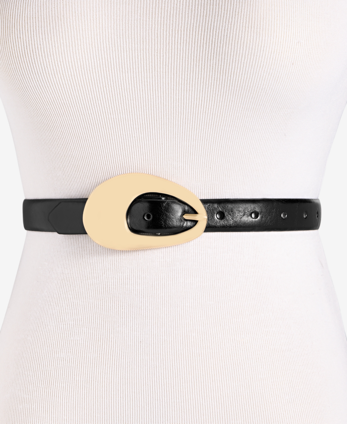 Sculptural Oval Buckle Belt, Exclusively at Macy's - SAND