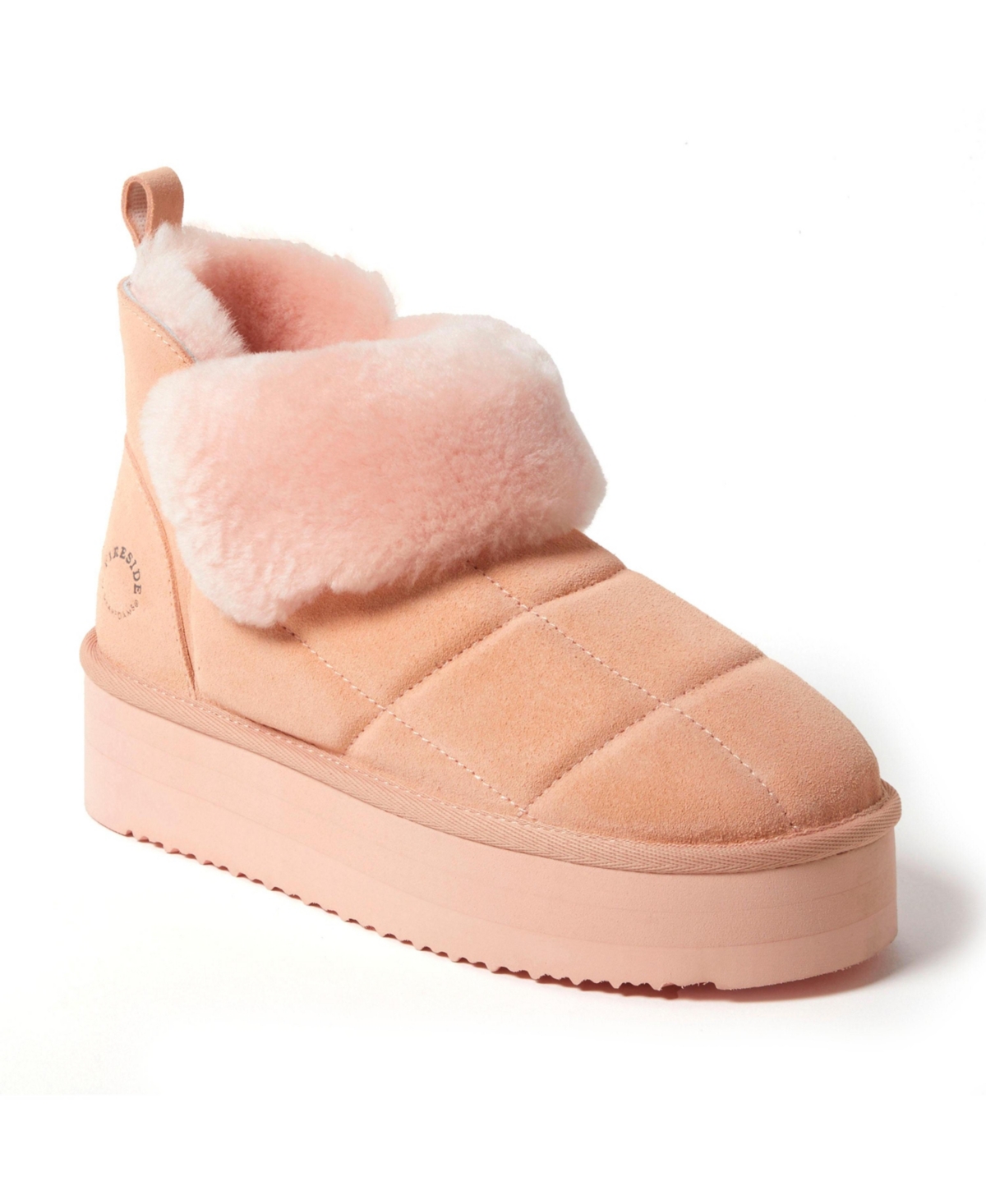 Fireside by Dearfoams Women's Bayswater Genuine Shearling Quilted Platform Bootie - Peach dust
