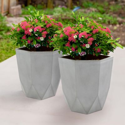 Indoor/Outdoor Modern Faceted Polyresin Flower Pot Planter - 16"