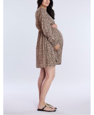 Maternity Woven Wrap Long Sleeve Mini Dress - Motherhood
