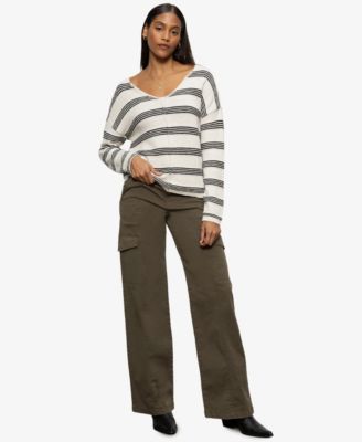 Sanctuary - Women's Cotton Striped Easy V-Neck Sweater