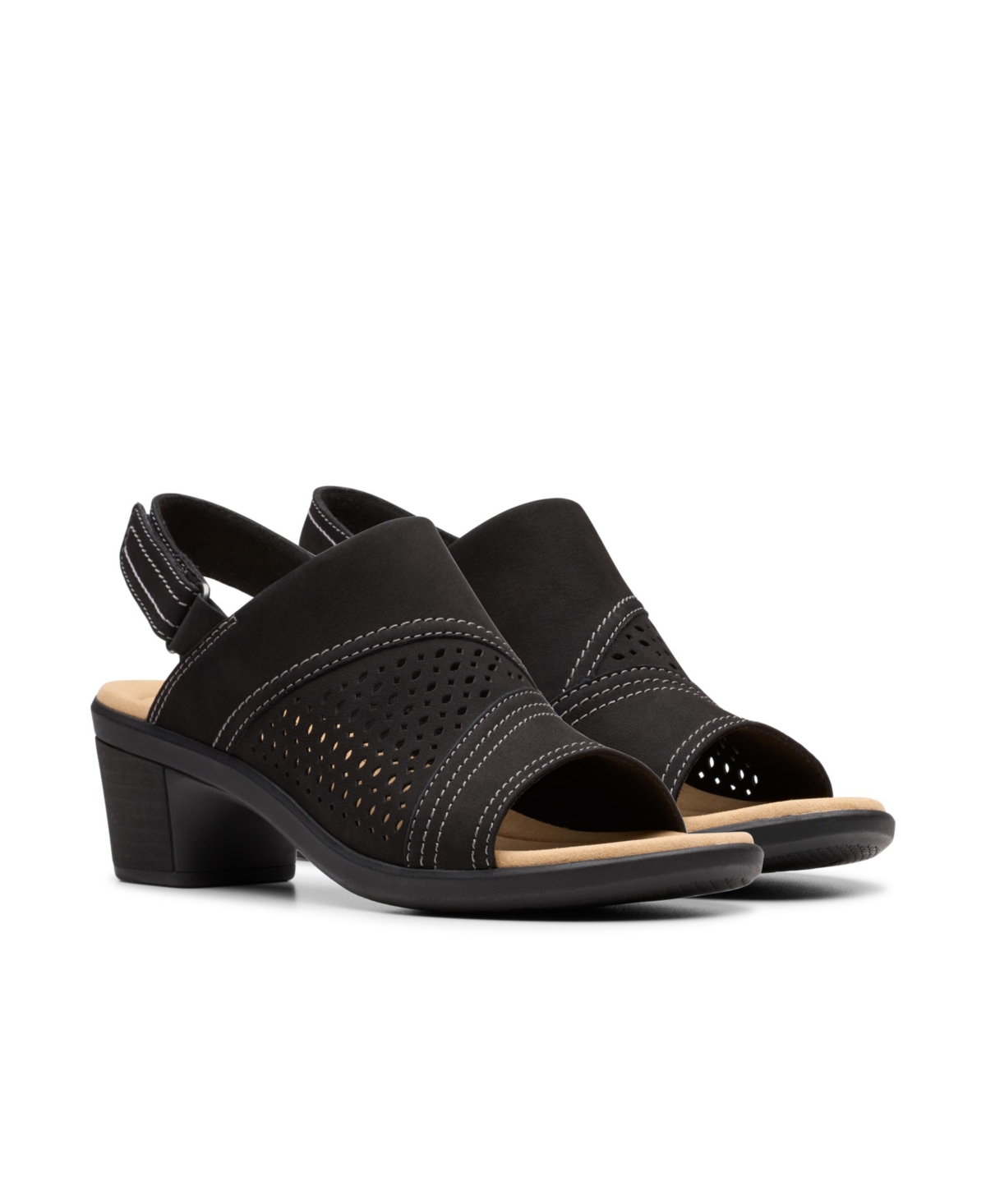 Clarks Collection Women's Emily2 Mist Block Heel Sandals In Black Nubuck