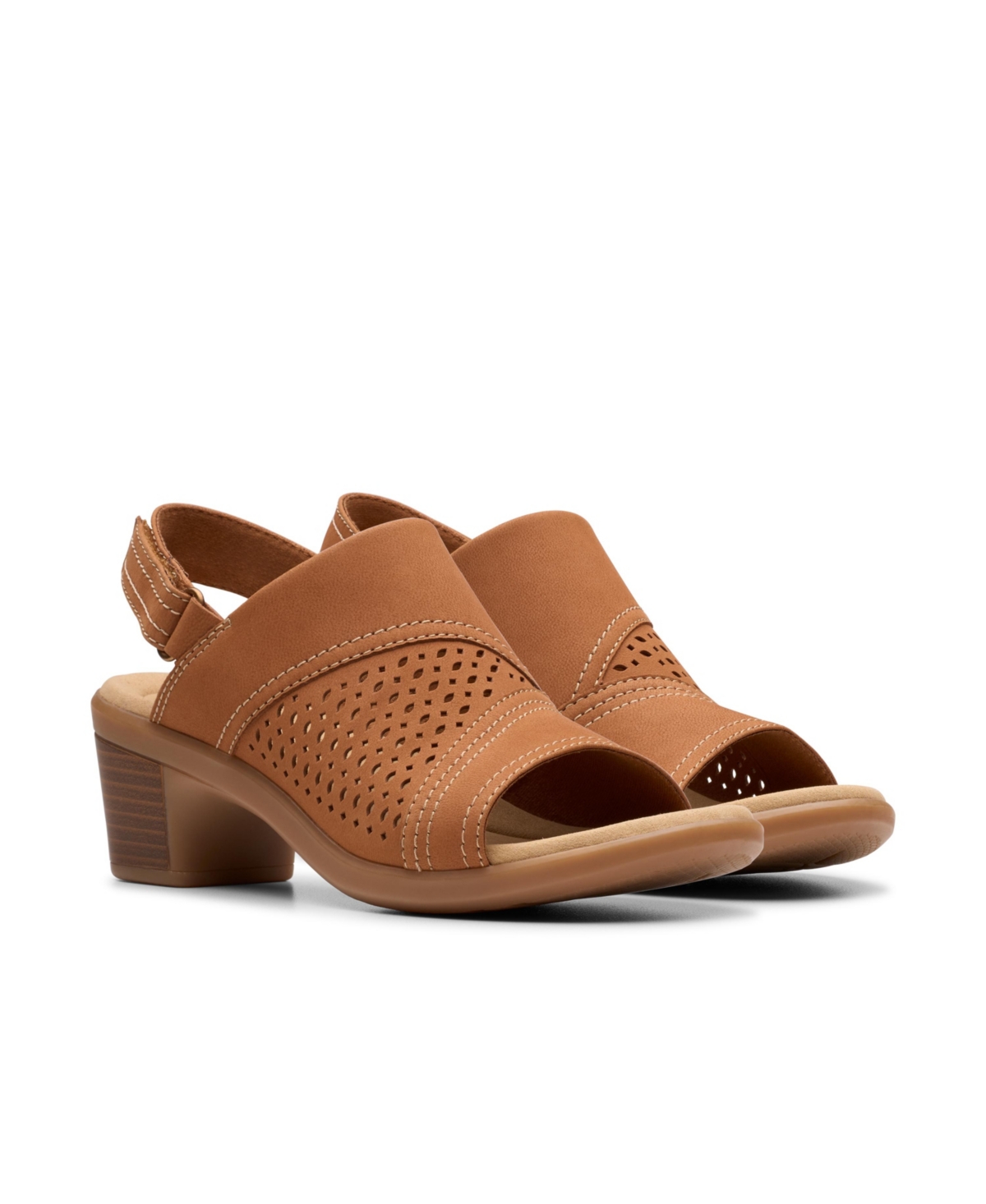 Clarks Collection Women's Emily2 Mist Block Heel Sandals In Tan Nubuck
