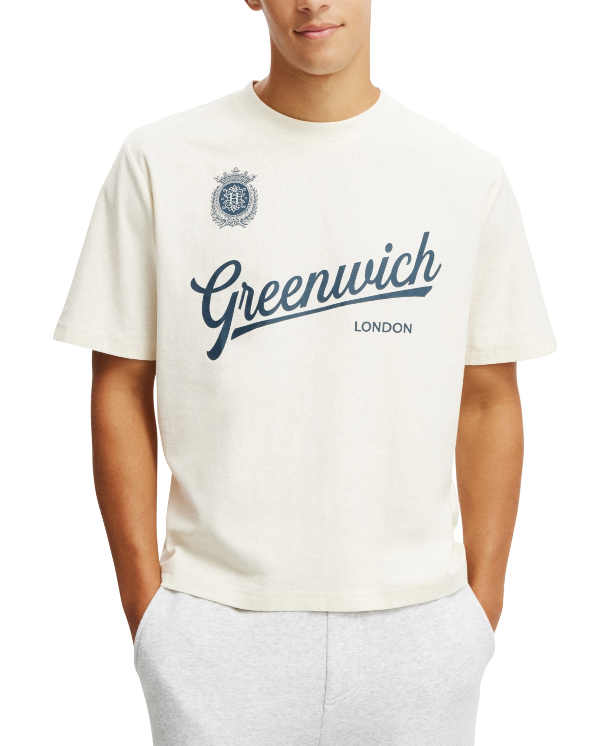 Shop Cotton On Men's Cropped Graphic T-shirt In Creampuff,greenwich