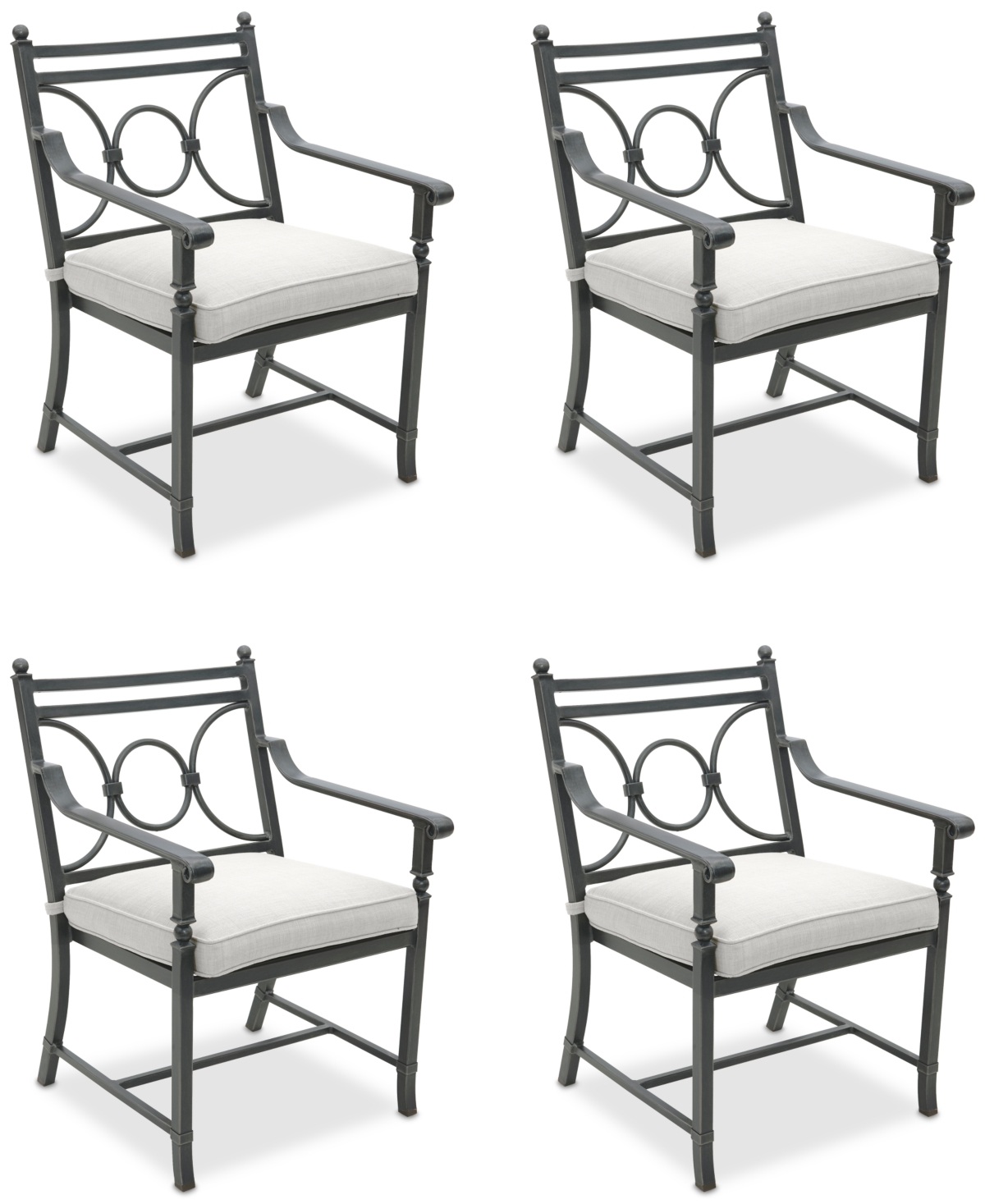 Agio Wythburn Mix And Match Scroll Outdoor Dining Chairs, Set Of 4 In Pearl White,pewter Finish