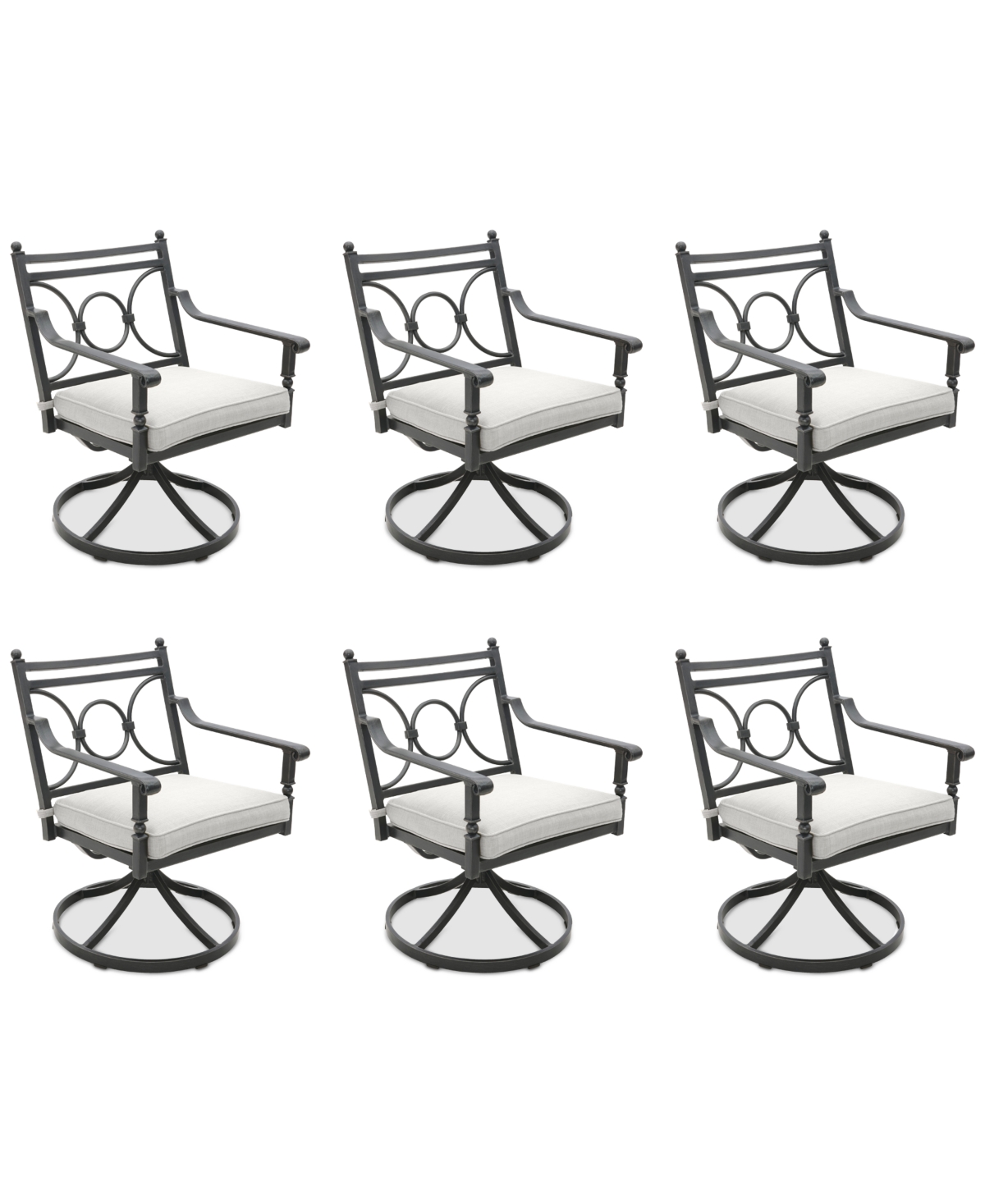 Agio Wythburn Mix And Match Scroll Outdoor Swivel Chairs, Set Of 6 In Pearl White,pewter Finish