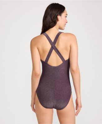 Women's Chlorine Resistant Shine X-Back High Leg Soft Cup Tugless One Piece Swimsuit