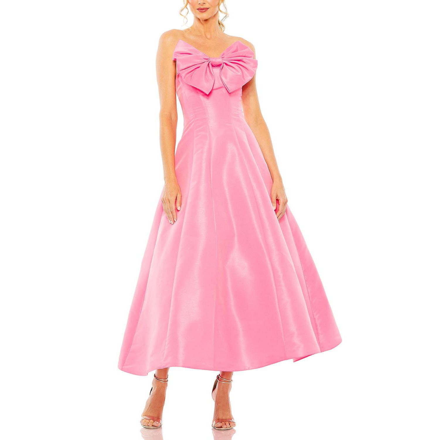 Женское платье Mac Duggal Strapless Bow Tea Length, цвет: Розовый — фото 3