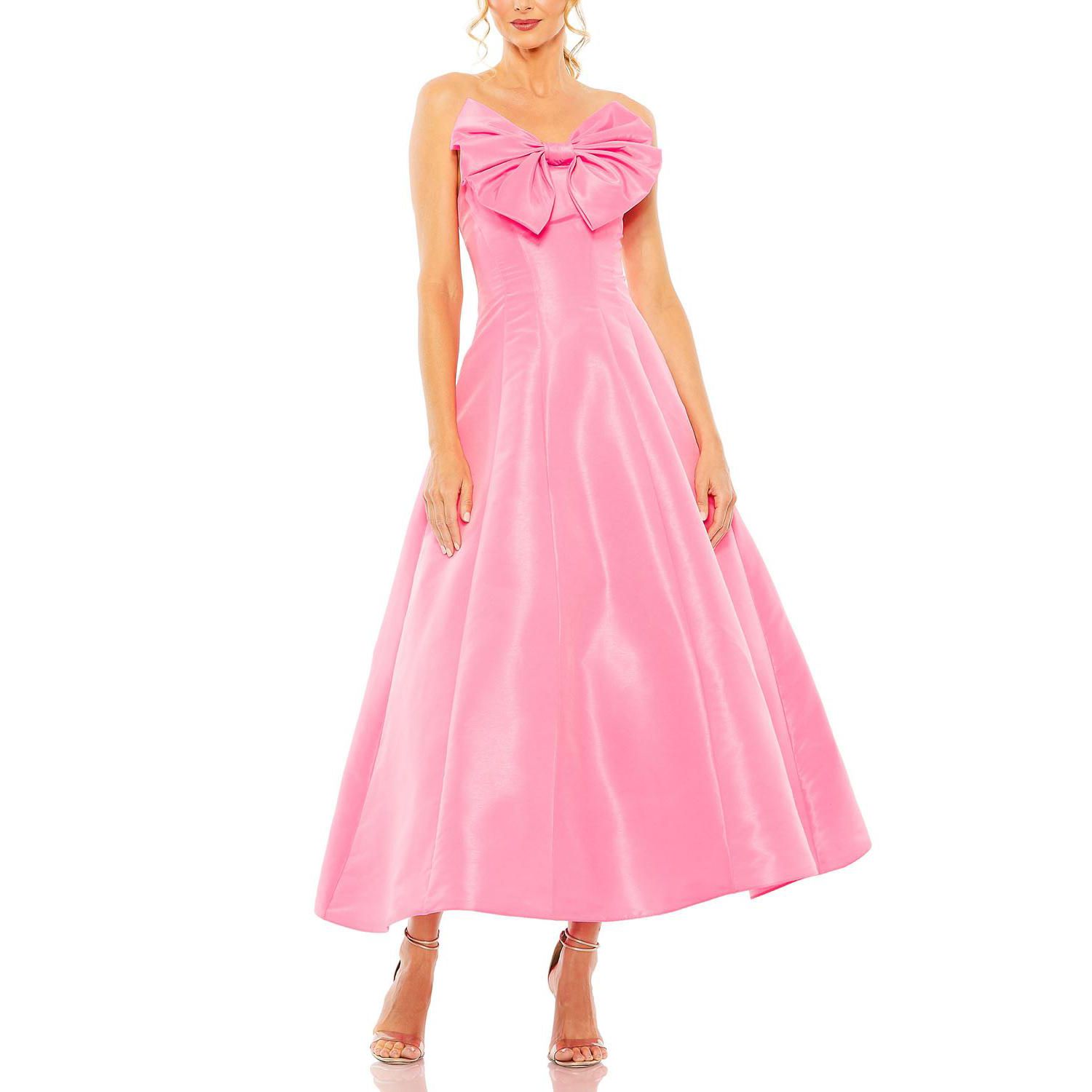 Women's Strapless Bow Tea Length Dress