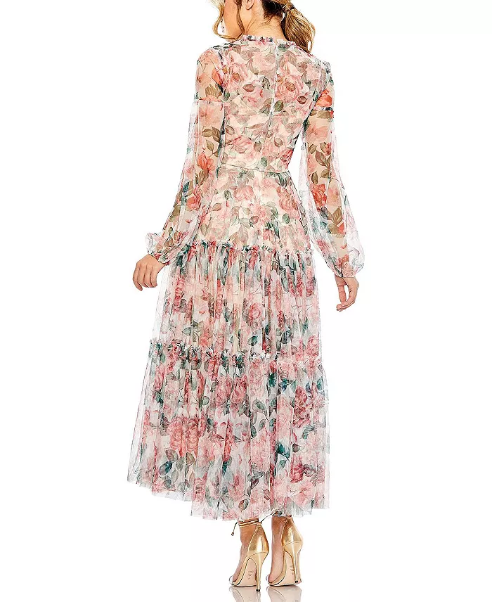 Women's Long Sleeve High Neck Long Balloon Sleeve Midi Dress - thumbnail 6