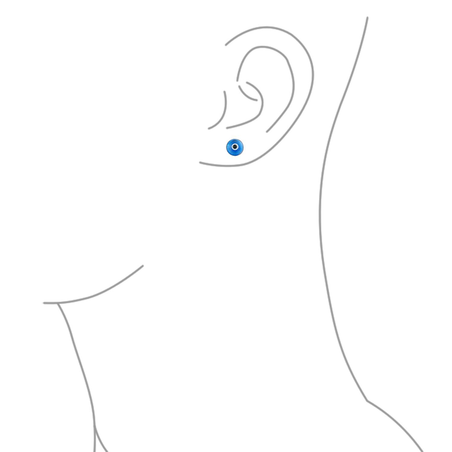 Spiritual Navy Evil Eye Stud Earrings .925 Sterling Silver