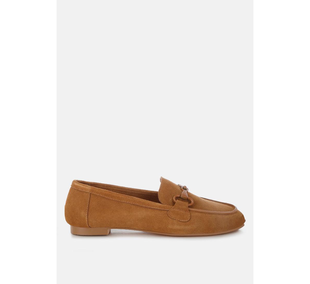 Awen Monochromatic Horsebit Real Suede Loafers - Tan