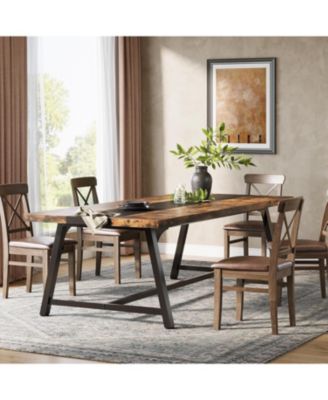 70.9" Farmhouse Dining Table for 6-8 People, Large Rectangular Wood Kitchen Table with Metal Frame, Dining Room Dinner Table for Family Gathering