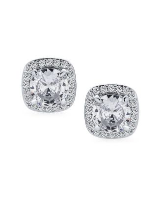 Traditional 2CT Solitaire Round Cubic Zirconia CZ Square Halo Clip On Stud Earrings Non Pierced