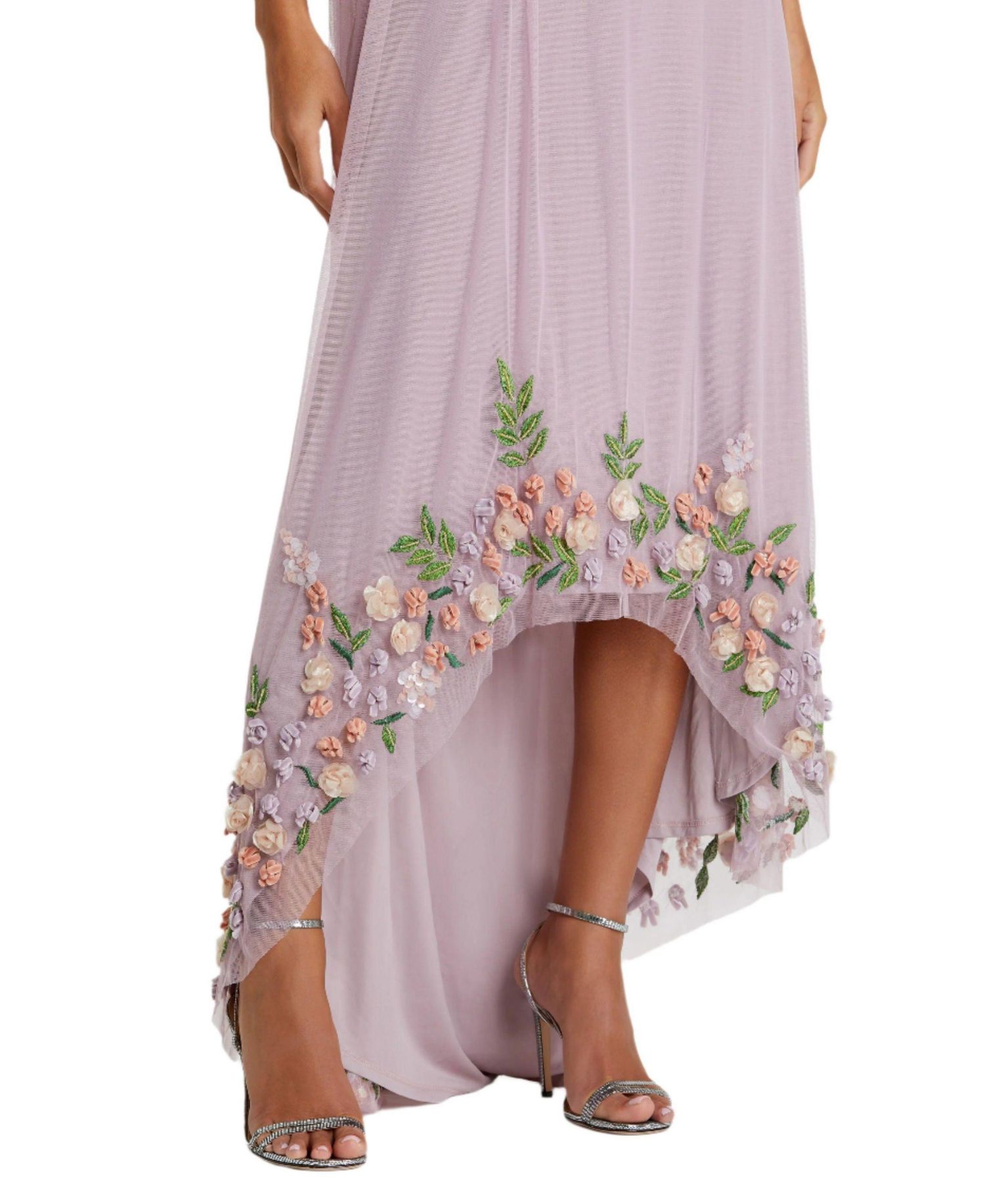 Women's One Shoulder Trapeze Embellished High Low Gown