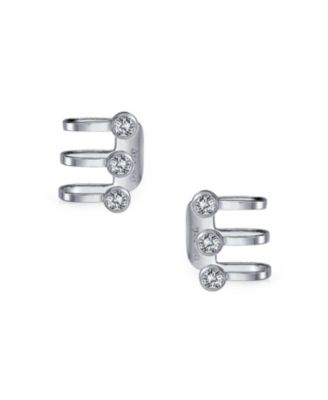 Minimalist Geometric CZ Bezel Triple Band Ear Cuff Cartilage Earrings Sterling Silver