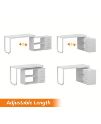 55.1 in. L-Shaped Brown Wood Computer Desk Writing Desk Office Executive Desk W/Removable Tabletop, Shelves, 3-Drawers