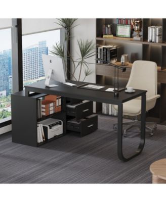 3-Drawers Removable Tabletop L-Shaped Computer Desk, Writing Desk, Office Desk,Shelves