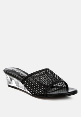 Womens Tempra Mesh Clear Heel Wedge Sandals