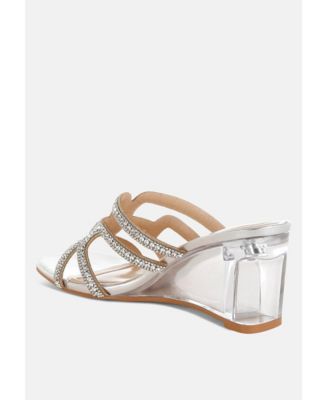 Womens Caqueta Metallic Rhinestone Clear Wedge Sandals